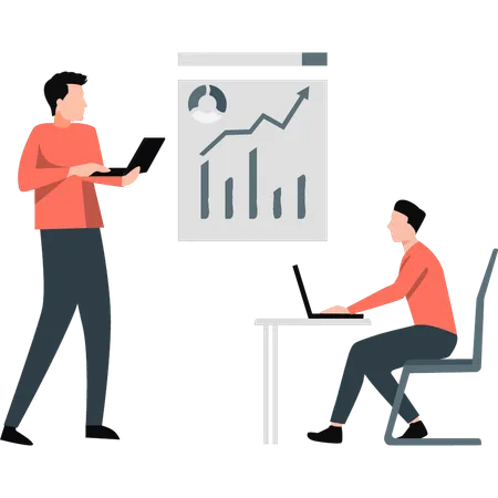 Homme d'affaires travaillant sur un graphique en hausse des affaires  Illustration