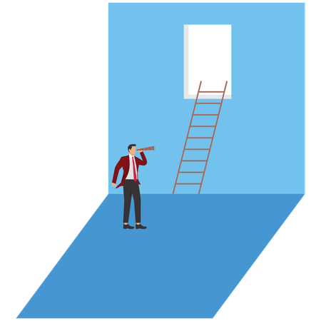 Homme d'affaires cherchant une solution tout en recherchant une opportunité commerciale  Illustration