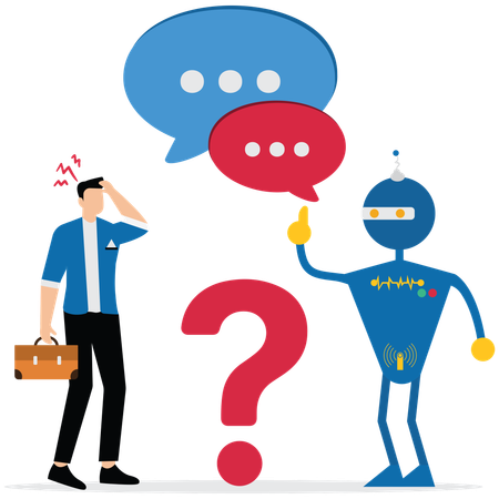 Un homme d'affaires utilise l'IA pour répondre à une question  Illustration