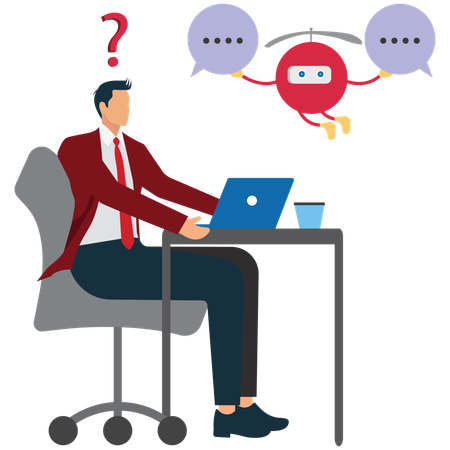 Un homme d'affaires utilise l'IA pour répondre à une question  Illustration