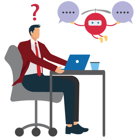 Un homme d'affaires utilise l'IA pour répondre à une question  Illustration