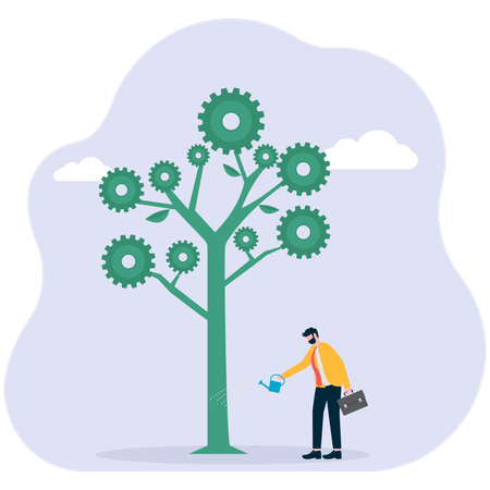 Homme d'affaires utilisant un arbre à engrenages  Illustration