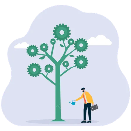Homme d'affaires utilisant un arbre à engrenages  Illustration