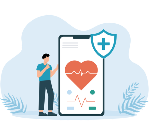 Homme d'affaires utilisant une application mobile de santé  Illustration