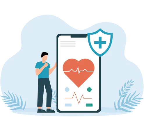 Homme d'affaires utilisant une application mobile de santé  Illustration