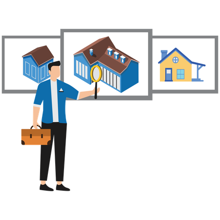 Homme d'affaires à la recherche d'une grande maison  Illustration