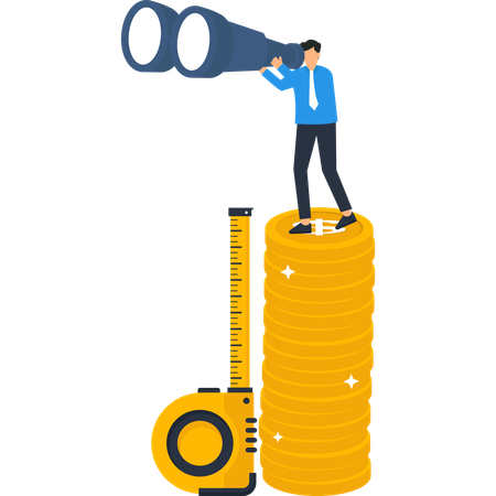 Homme d'affaires à la recherche d'une vision financière  Illustration
