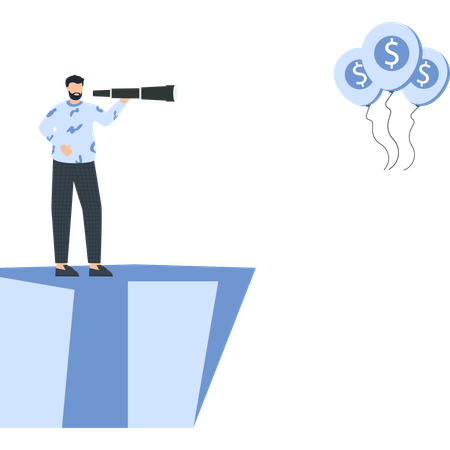 Homme d'affaires à la recherche d'une vision financière  Illustration