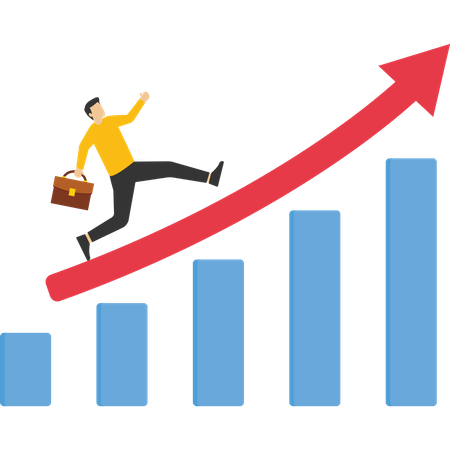 Homme d'affaires prospère grimpant sur le tableau de réussite de l'entreprise  Illustration