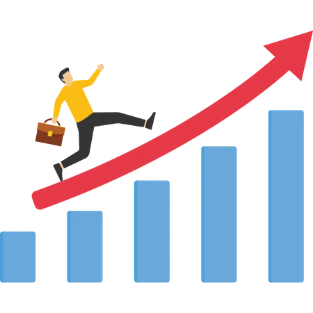 Homme d'affaires prospère grimpant sur le tableau de réussite de l'entreprise  Illustration