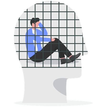 Un homme d'affaires à tête humaine en prison  Illustration