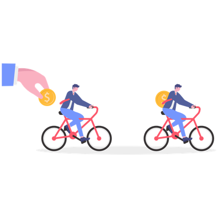 Homme d'affaires à vélo avec de l'argent  Illustration