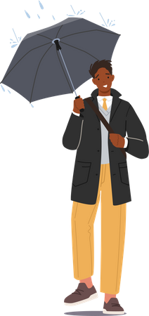 Homme d'affaires va travailler tout en tenant un parapluie  Illustration
