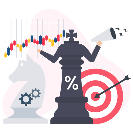 Homme d'affaires analysant une cible commerciale  Illustration