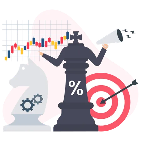 Homme d'affaires analysant une cible commerciale  Illustration