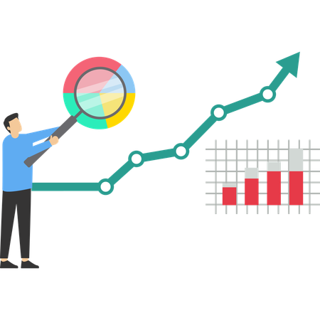 Homme d'affaires analysant les données commerciales et le rapport financier  Illustration