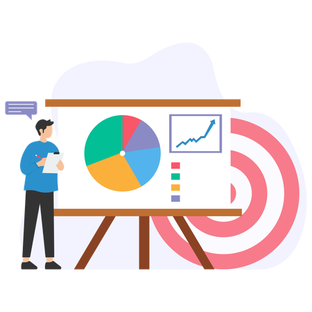 Homme d'affaires analysant les ventes de l'entreprise  Illustration