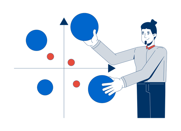 Homme d'affaires analysant un graphique à bulles  Illustration