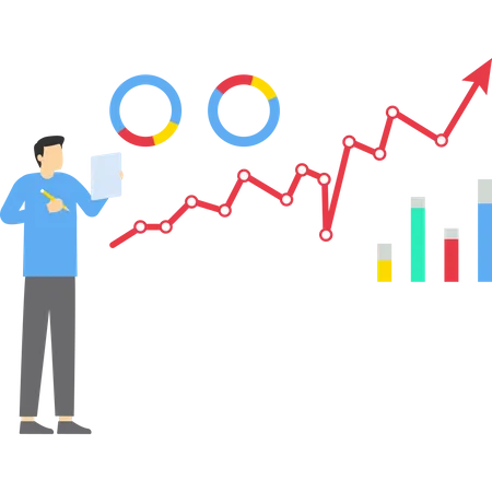 Homme d'affaires analysant le rapport sur la croissance de l'industrie  Illustration