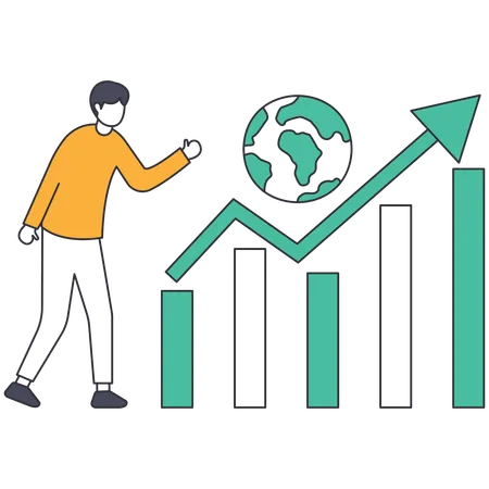 Homme d'affaires analysant la croissance des affaires internationales  Illustration