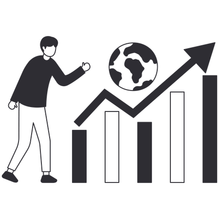 Homme d'affaires analysant la croissance des affaires internationales  Illustration