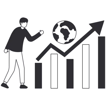 Homme d'affaires analysant la croissance des affaires internationales  Illustration