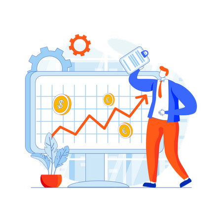 Homme d'affaires analysant le rapport de croissance  Illustration