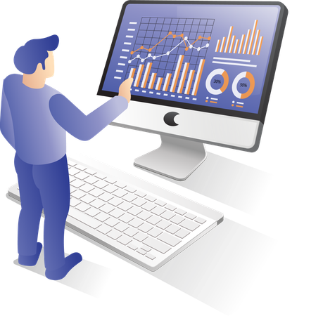 Homme d'affaires analysant des données  Illustration