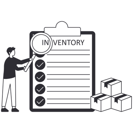 Homme d'affaires analysant la liste d'inventaire  Illustration