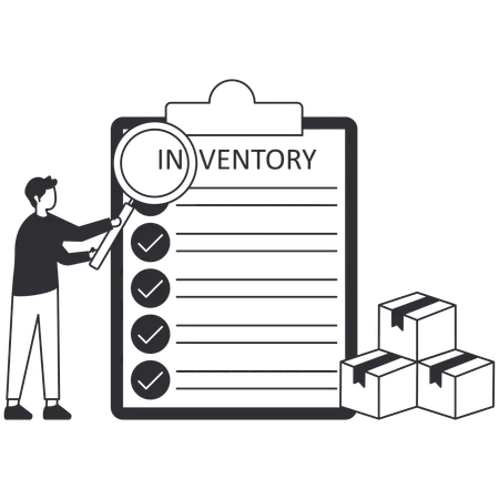 Homme d'affaires analysant la liste d'inventaire  Illustration