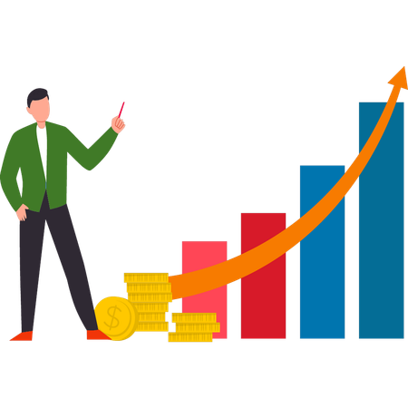 L'homme d'affaires analyse la croissance financière  Illustration