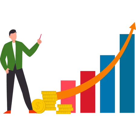 L'homme d'affaires analyse la croissance financière  Illustration