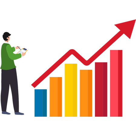 L'homme d'affaires analyse la croissance financière  Illustration