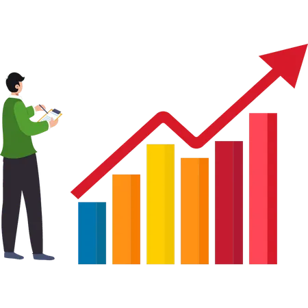 L'homme d'affaires analyse la croissance financière  Illustration