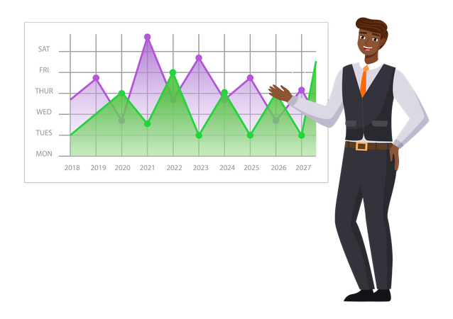Rapport numérique d'analyse d'homme d'affaires avec des données  Illustration