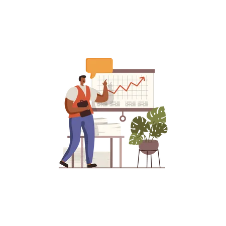 Homme d'affaires analyser la courbe de croissance  Illustration