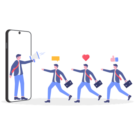 Un homme d'affaires annonce sur les réseaux sociaux  Illustration