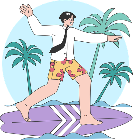 Homme d'affaires appréciant le surf  Illustration