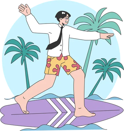 Homme d'affaires appréciant le surf  Illustration