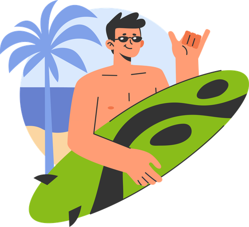 L'homme d'affaires aime le surf sur l'eau  Illustration