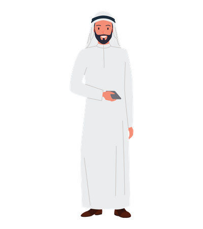 Homme d'affaires arabe tenant le téléphone  Illustration