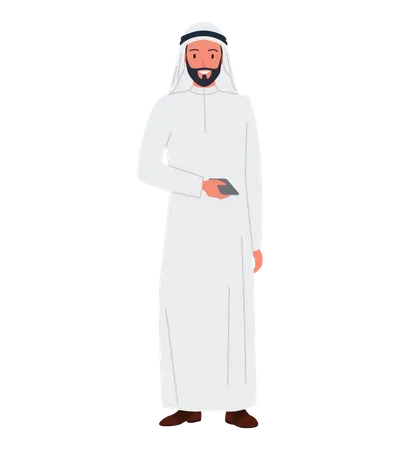 Homme d'affaires arabe tenant le téléphone  Illustration