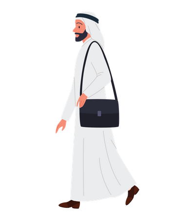 Homme d'affaires arabe marchant avec un sac de bureau  Illustration