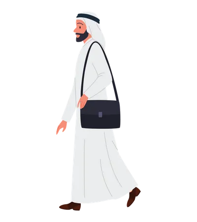 Homme d'affaires arabe marchant avec un sac de bureau  Illustration