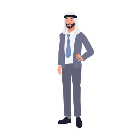 Homme d'affaires arabe moderne en costume pose relaxante  Illustration