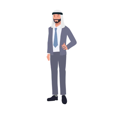 Homme d'affaires arabe moderne en costume pose relaxante  Illustration