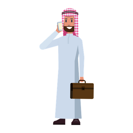 Homme d'affaires arabe prenant sur mobile  Illustration