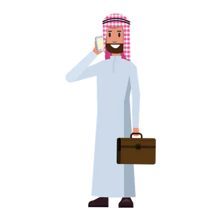 Homme d'affaires arabe prenant sur mobile  Illustration