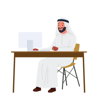 Homme d'affaires arabe travaillant au bureau  Illustration