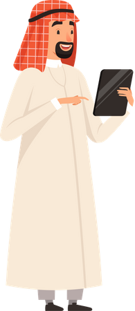 Homme d'affaires arabe utilisant une tablette  Illustration